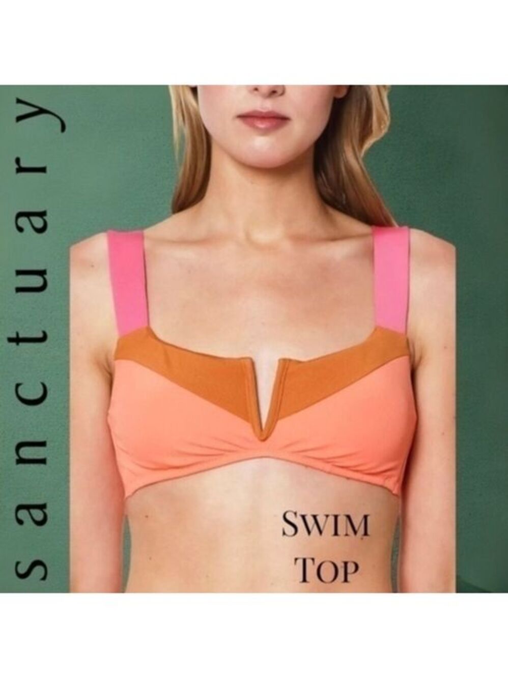 SANCTUARY NWT Block Party Colorblock V-Wire Wide Strap Bralette Bikini Top/SM
